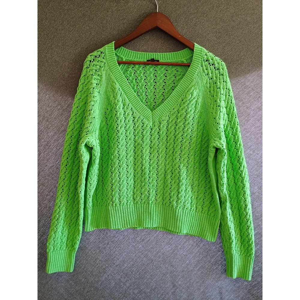 Talbots Womens XL Green Cotton Cable Knit Sweater Crew Neck Long Sleeve Pullover